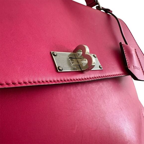 Bally Top Handle Leather Bag with Shoulder Strap “B” Turnlock Hot Pink Handbag - Picture 8 of 16